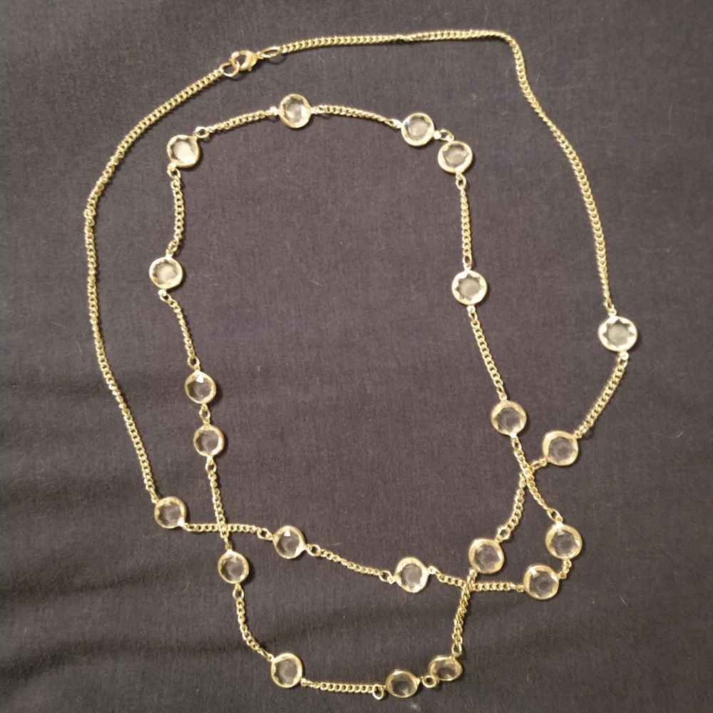 3 for💲25🌟long 59 silver-tone flapper station necklace clear plastic bling gems